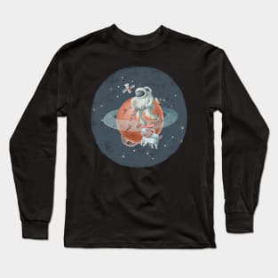 Spaceman riding scooter on Saturn Long Sleeve T-Shirt